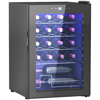 HOMCOM Weinkühlschrank 20 Flaschen 53L 5-18℃ Kompressor Getränkekühlschrank mit Anti-UV Glastür, Flaschenkühlschrank mit LED-Leuchte, Kleiner Weinschrank mit Touch-Screen Schwarz