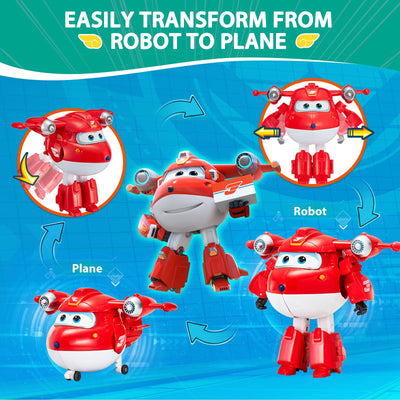 Super Wings 5" Transforming Characters 2-Pack Transforming Supercharged Jett + Tino, Transformer Spielzeug für 3+ Jahre Alten Jungen Mädchen, Rot