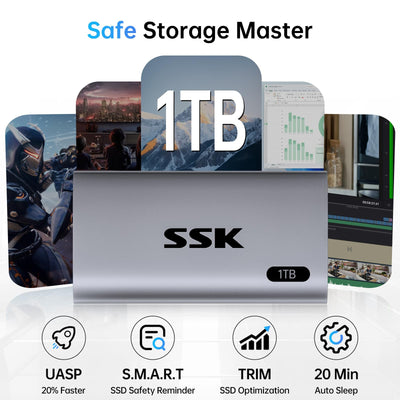 SSK 1TB Externe SSD Festplatte, Portable SSD bis zu 550 MB/s Schnelle External SSD USB 3.2 Gen2 USB C SSD für iPhone 15/Pro, Windows, Mac, Android Mit LED-Licht, Trim, SMART Unterstützt