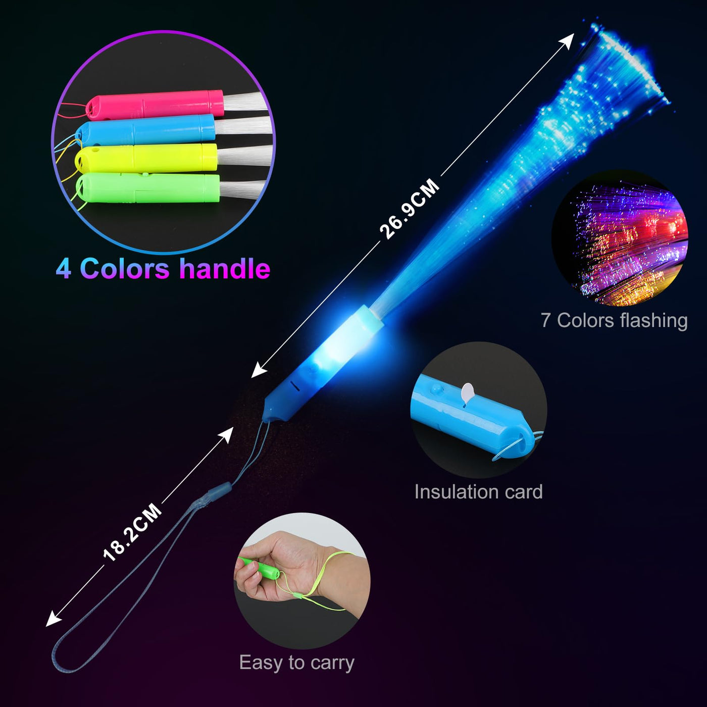 12 Stück Bunte LED Leuchtstäbe – Glasfaser Leuchtstab mit Batterie, Geschenkspielzeug für Kinder, Party Deko & Halloween Deko für Nachtpartys, Konzerte, Weihnachten, Karneval und Hochzeiten (Bunt)