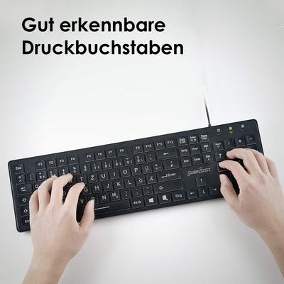 Perixx Periboard-317, Kabelgebundene Tastatur mit weißer LED Hintergrundbeleuchtung, Große Druckbuchstaben, Vollformat, Deutsches QWERTZ Layout
