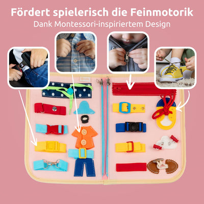 Mallie® Busy Board Deutsch inkl. Gratis Reisetasche & Montessori Buch und Perfekt für Reisen im Auto, Zug oder Flugzeug I100% BPA-Frei als Quiet Book & Busy Book I Activity Board Busy Book