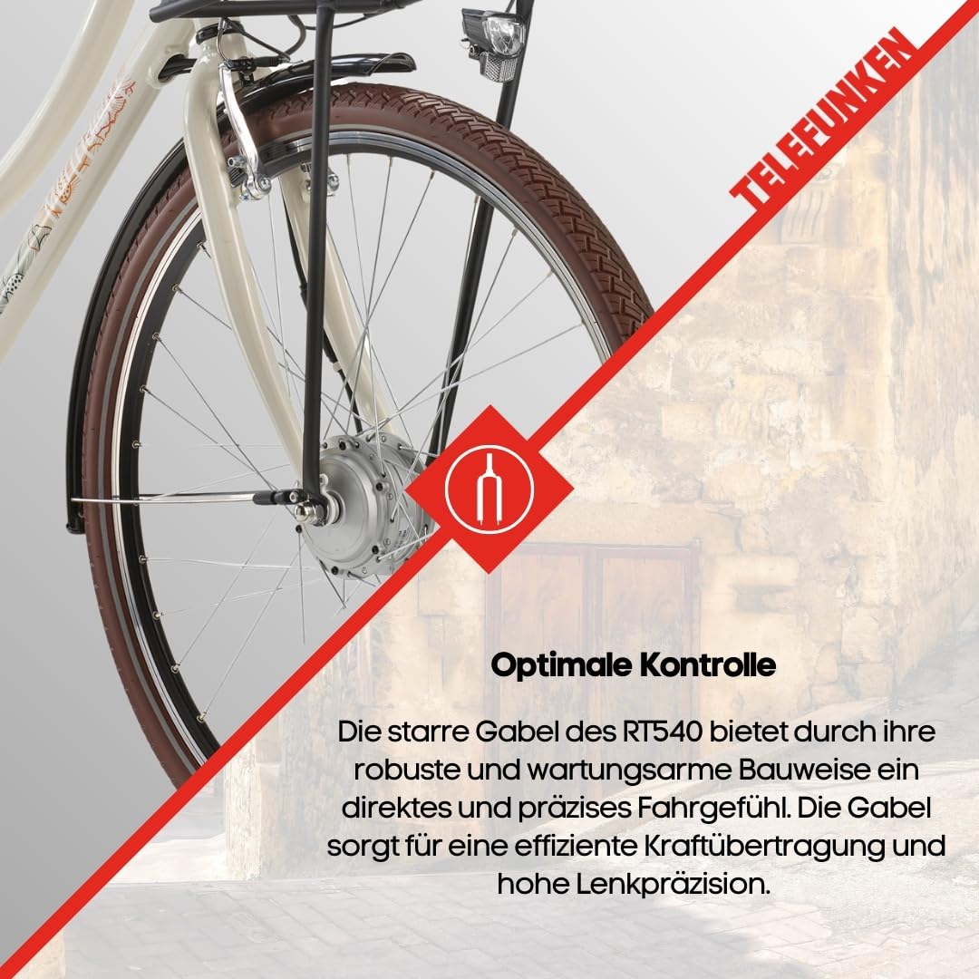 TELEFUNKEN E-Bike Elektrofahrrad 28 Zoll mit 7-Gang Nabenschaltung, Retro Pedelec Citybike mit Gepäckträger und Fahrradschloss, Frontmotor 250 W und 13 Ah, 36V Li-Ion Akku, RT540 Multitalent