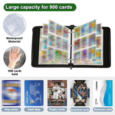 Sammelalbum für Karten, 50 Seiten 900 Karten Kapazität, Sammelkarten Album, Sammelmappe Karten Ordner Heft, Tragbar Reißverschlüsse Karten Halter, Geschenke für Sammler und Kinder
