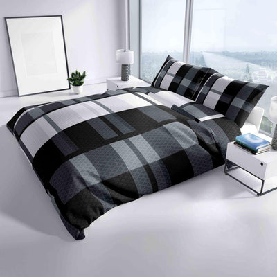 Leonado Vicenti Bettwäsche 135x200 4teilig Grau Schwarz Karo Bettbezug Kissenbezug Schlafzimmer Set Knitterfrei