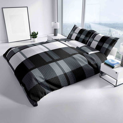 Leonado Vicenti Bettwäsche 135x200 4teilig Grau Schwarz Karo Bettbezug Kissenbezug Schlafzimmer Set Knitterfrei