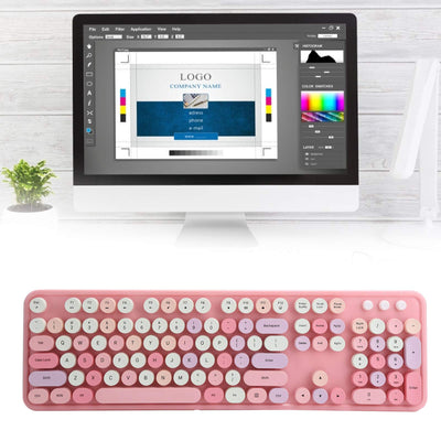 T opiky Wireless Keyboard Mouse Set, Full-Size Wireless Keyboard Mouse Combo, 2,4 GHz 104-Tasten-Retro-Tastatur und 1600 DPI einstellbare Maus für PC-Desktop-Computer Laptop(Rosa)