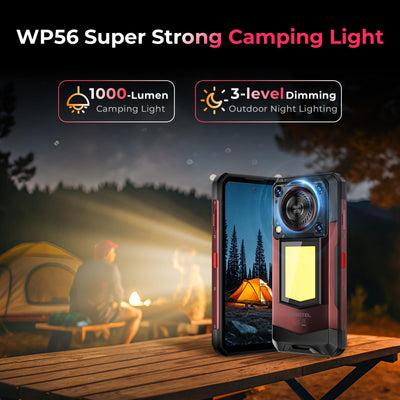 OUKITEL WP56 Outdoor Handy 5G - 36(12 + 24) GB RAM + 512GB/2TB ROM, 16000mAh, 108MP, 128DB Lautsprecher, Baustellen Handy Ohne Vertrag mit 1000 Lumen Campinglicht, 6.8" FHD+ 90Hz, NFC - Rot