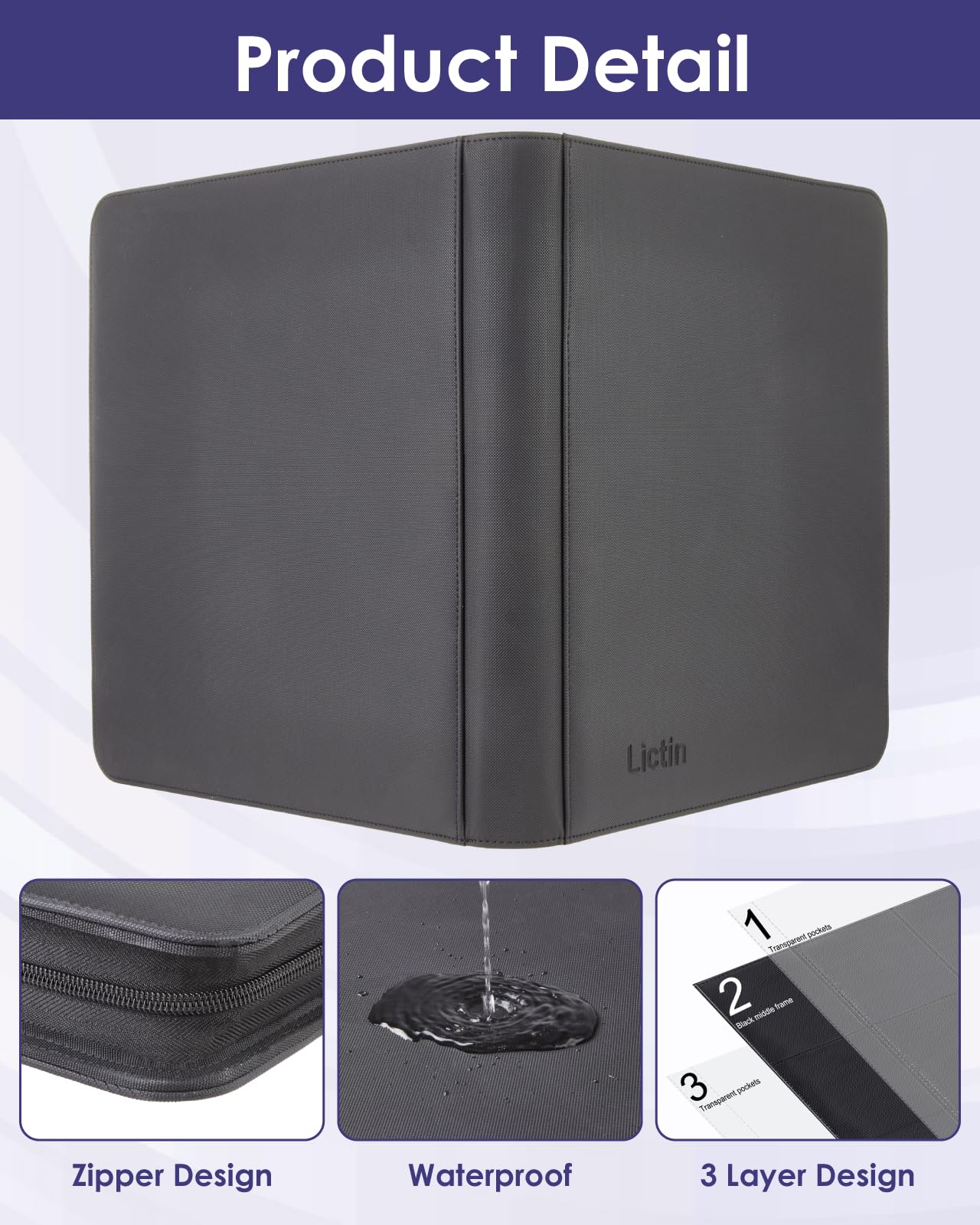 Lictin Sammelkarten Album, 12 Fächer Sammelkarten Hüllen, 576 Pockets Sammelalbum Karten, Sammelkarten Box mit Seitenöffnung, Karten Sammelmappe für Spielkarten zum sammeln und tauschen Schwarz