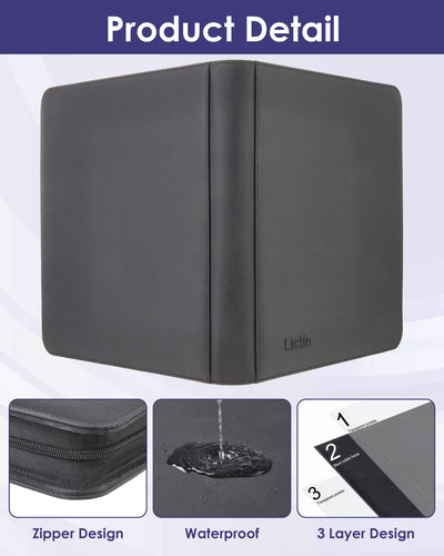 Lictin Sammelkarten Album, 12 Fächer Sammelkarten Hüllen, 576 Pockets Sammelalbum Karten, Sammelkarten Box mit Seitenöffnung, Karten Sammelmappe für Spielkarten zum sammeln und tauschen Schwarz