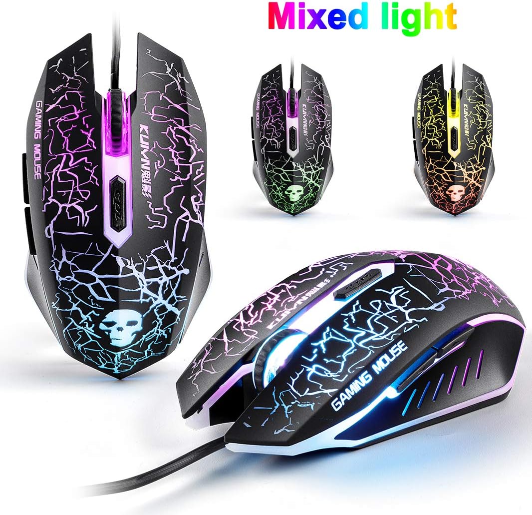 Lexon tech Kabelgebundene Tastatur und Maus Set T6 Rainbow Hintergrundbeleuchtung, USB, ergonomische Multimedia-Tastatur, 2400 DPI,6 Tasten,USB-Gaming-Maus, inklusive Gaming-Mauspads in Standardgröße