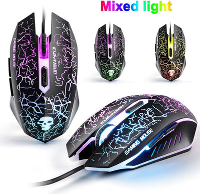 Lexon tech Kabelgebundene Tastatur und Maus Set T6 Rainbow Hintergrundbeleuchtung, USB, ergonomische Multimedia-Tastatur, 2400 DPI,6 Tasten,USB-Gaming-Maus, inklusive Gaming-Mauspads in Standardgröße