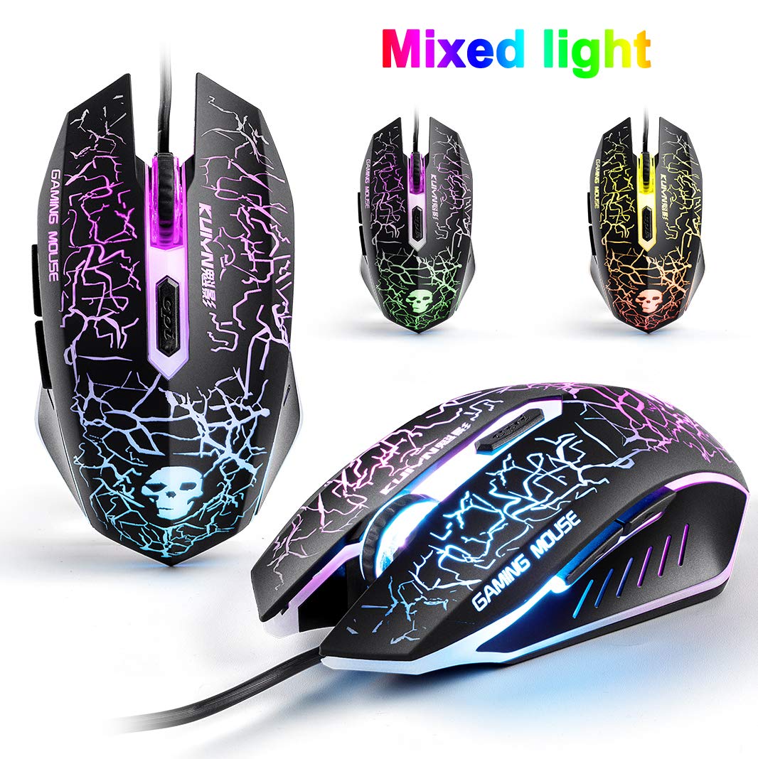 Lexon tech Kabelgebundene Tastatur und Maus Set T6 Rainbow Hintergrundbeleuchtung, USB, ergonomische Multimedia-Tastatur, 2400 DPI,6 Tasten,USB-Gaming-Maus, inklusive Gaming-Mauspads in Standardgröße