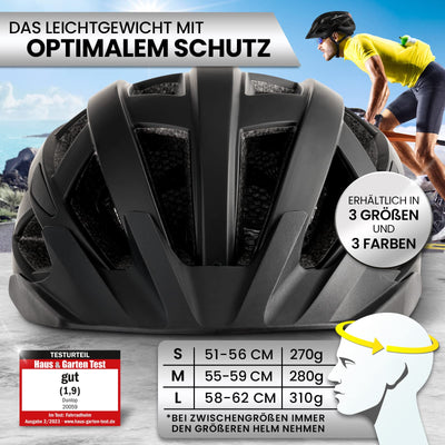 Dunlop Sports Fahrradhelm mit Licht - Sofort gesehen Werden - Ultraleichter Spezial Damen Herren Kinder Fahrrad Helm mit Visier und Rücklicht für hohe Sicherheit - Urban (Schwarz, M (55-59 cm)