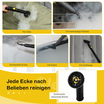 RELAX4LIFE Dampfreiniger, Dampfdruck: 5 bar, Leistung: 2000 W, Flächenleistung: 108 m², Tank: 1,8 L, Aufheizzeit: 8 min., mit Bodenreinigungsset, Düsen, für Teppiche, Boden, Fliese, Fenster, Sofa