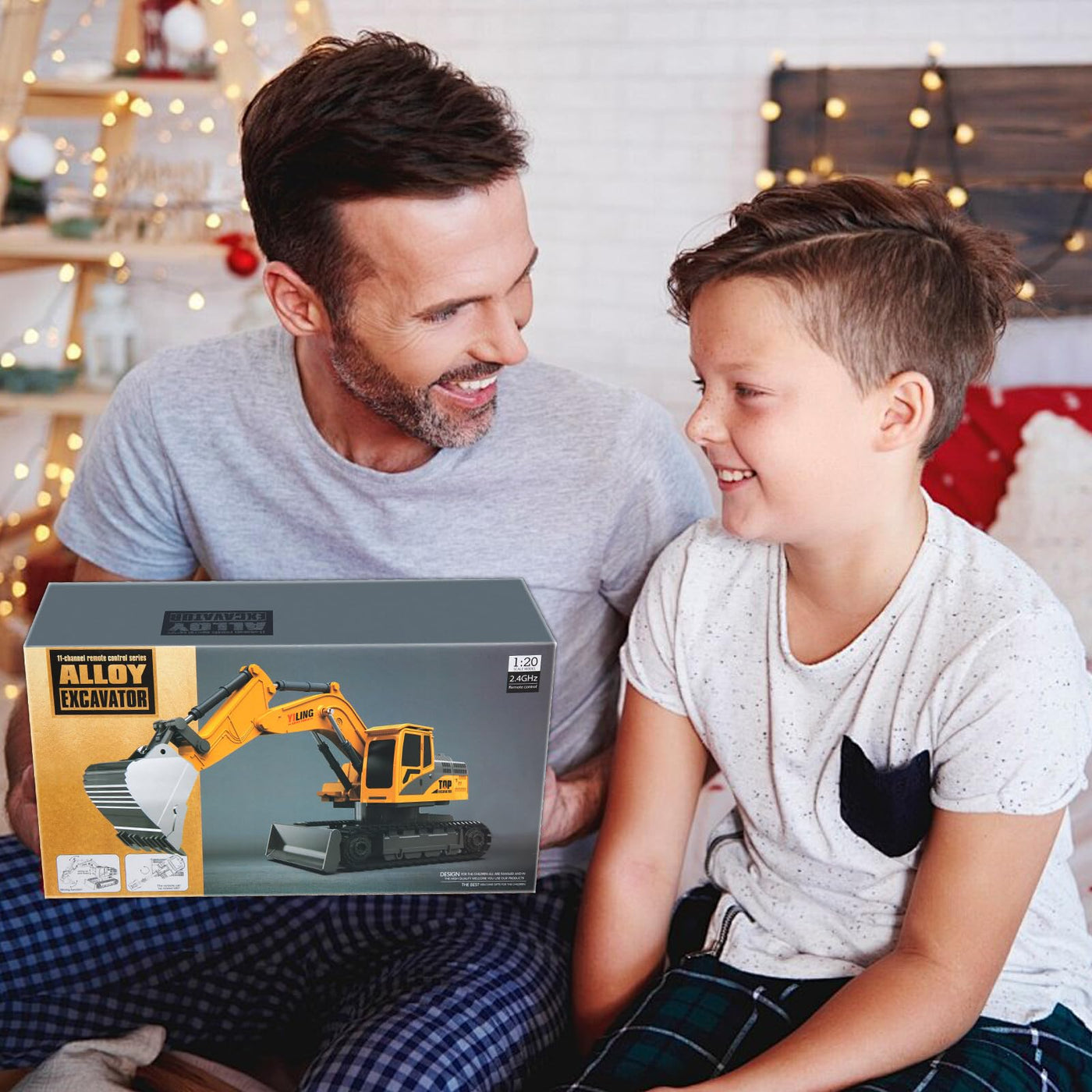 BORSCELLOR Ferngesteuertes Bagger Spielzeuge für Jungen, 2-in-1 RC Bagger Traktor mit Bulldozer, 2,4GHz Baufahrzeug Spielzeug Auto mit Licht und Musik für Jungen im Alter von 3 4 5 6 7 8 bis 12 Jahren