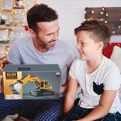 BORSCELLOR Ferngesteuertes Bagger Spielzeuge für Jungen, 2-in-1 RC Bagger Traktor mit Bulldozer, 2,4GHz Baufahrzeug Spielzeug Auto mit Licht und Musik für Jungen im Alter von 3 4 5 6 7 8 bis 12 Jahren