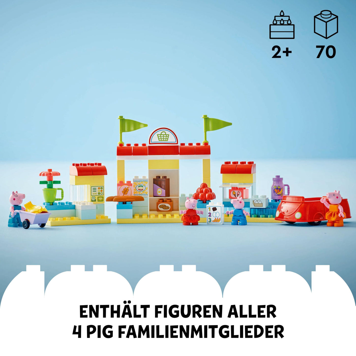 LEGO DUPLO Peppa Pig Supermarkt – Lernspielzeug zur Förderung der Feinmotorik für Mädchen & Jungen ab 2 Jahren – inkl. Geschäft mit Auto und 4 Figuren – Geschenkidee für Kleinkinder – 10434