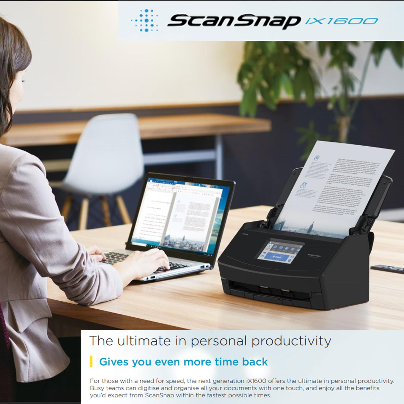 ScanSnap iX1600 Desktop Dokumentenscanner Schwarz - 5 GHz - Duplex, ADF, A4, WLAN, Touchscreen, USB 3.2