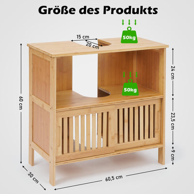 MY FAT GORILLA Bambus Waschbeckenunterschrank - Badezimmermöbel - 60 x 30 x 60 cm - Badezimmer Unterschrank - Unterschrank Waschbecken - Waschtischunterschrank - Badezimmer Möbel
