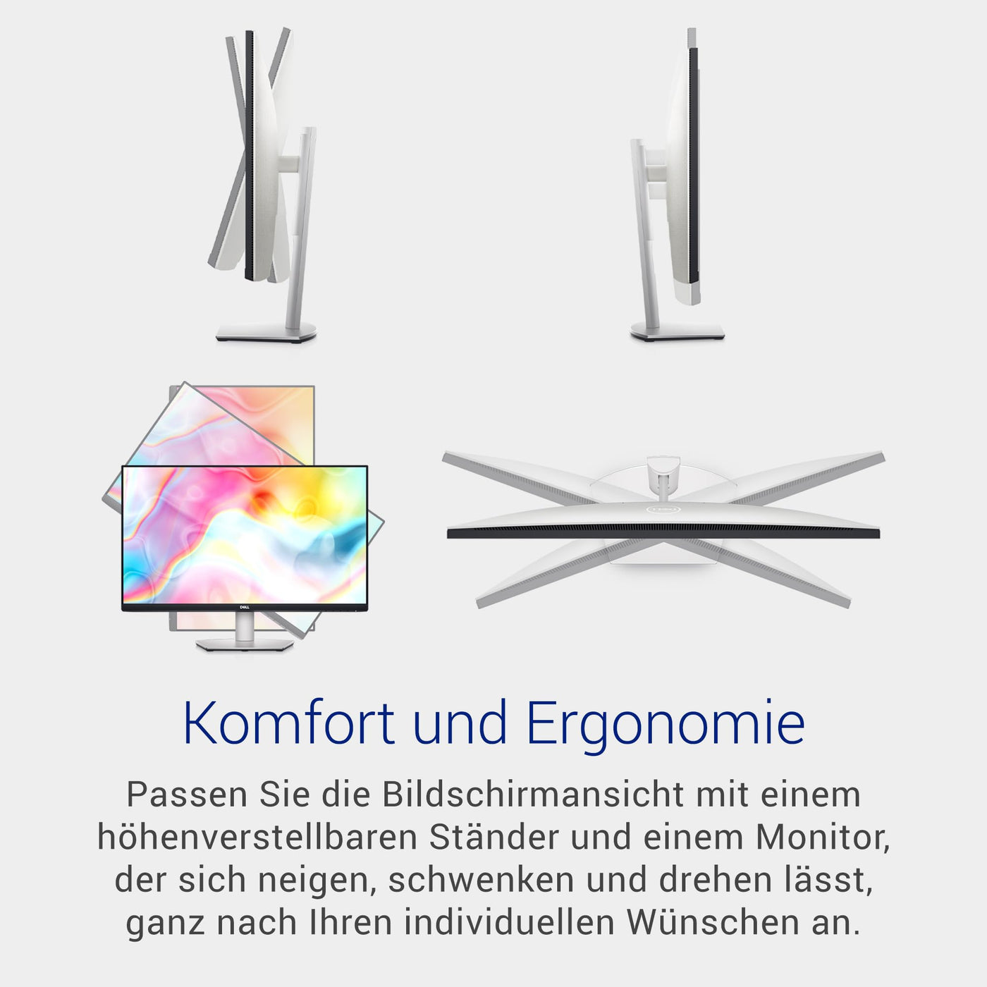 Dell S2722DC USB-C 27 Zoll QHD (2560x1440) Monitor, 75Hz, IPS, 4ms, AMD FreeSync, 99% sRGB, Eingebaute Lautsprecher, USB-C, 2x HDMI, 2x USB, 3 Jahre Garantie, Platinum Silver