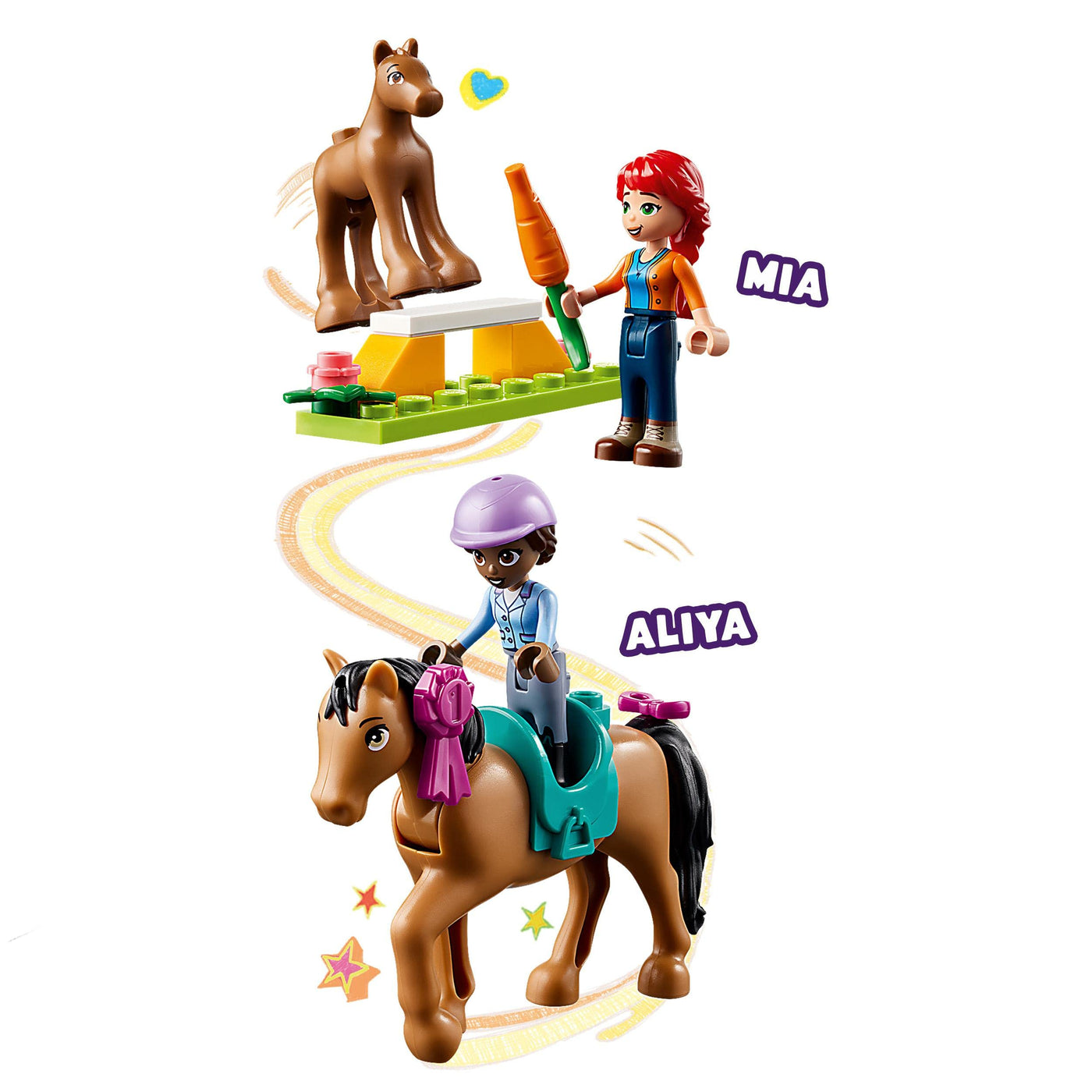 LEGO 41746 Friends Reitschule Set mit 2 Spielzeug-Pferden, Aliya und Mia Mini-Puppen, Reitstall- und Pferdespielzeug, Tierpflege-Geschenk für Kinder, Mädchen und Jungen ab 4 Jahre