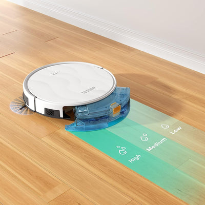 Tesvor Saugroboter mit Wischfunktion,M2 Staubsauger Roboter,6000Pa Starke Saugkraft Roboterstaubsauger,Selbstaufladend,WLAN, 5200 mAh +180 Min.Laufzeit Ideal für Tierhaare,Teppich,Hartboden