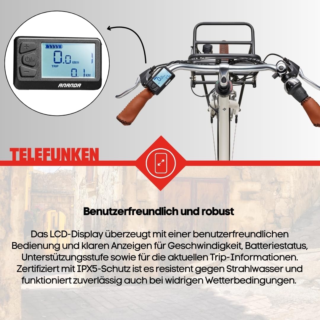 TELEFUNKEN E-Bike Elektrofahrrad 28 Zoll mit 7-Gang Nabenschaltung, Retro Pedelec Citybike mit Gepäckträger und Fahrradschloss, Frontmotor 250 W und 13 Ah, 36V Li-Ion Akku, RT540 Multitalent