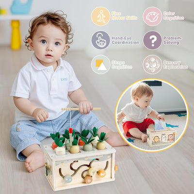 Vanplay Montessori Spielzeug Baby 12 Monate, 6 in 1 Tücherbox Baby Spielzeug ab 1 Jahr, Holzspielzeug Motorikspielzeug ab 1 2 3 Jahre Mädchen Junge, Geschenk Kind 1 Jahr
