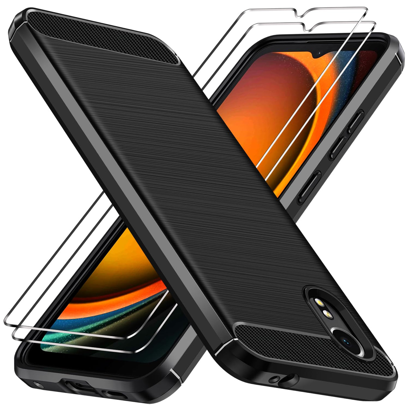 ivoler Hülle für Samsung Galaxy Xcover 7 mit 2 Stück Panzer Schutz Glas, Militärischer Stoßfest Handyhülle, Dünne Weiche TPU Silikon Kratzfest Schutzhülle Anti-Fingerabdruck Case, Schwarz