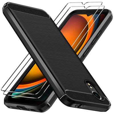 ivoler Hülle für Samsung Galaxy Xcover 7 mit 2 Stück Panzer Schutz Glas, Militärischer Stoßfest Handyhülle, Dünne Weiche TPU Silikon Kratzfest Schutzhülle Anti-Fingerabdruck Case, Schwarz