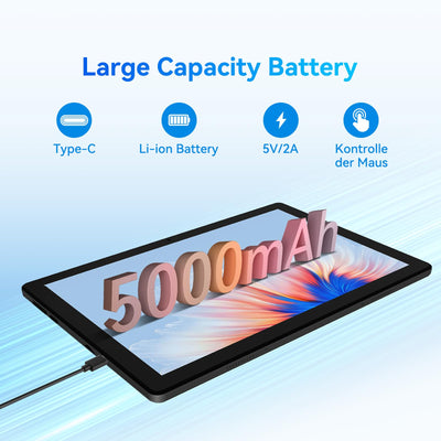 MUISOO Android 14 Tablet, Octa-Core 10 Zoll, 10 GB + 64 GB (erweiterbar auf 1 TB), Android-Tablet mit Bluetooth 5.3, WiFi 6, Dual-Kamera, 5 MP + 8 MP, Face ID, 4G Wireless Dongle (Schwarz)
