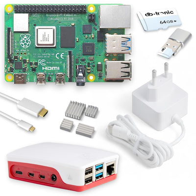 Raspberry Pi 4 2GB Starter-Kit | USB-C Netzteil 15W | Gehäuse | 64GB SD Karte | 4k Micro HDMI Kabel | Kühlkörper Set