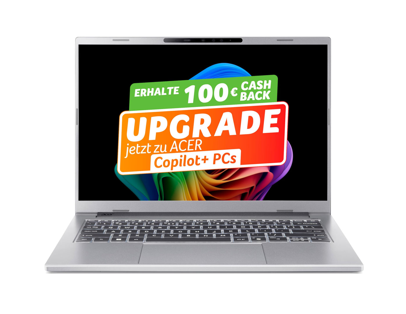 Acer Aspire 14 AI OLED (A14-61M-R8SZ) KI Laptop, Copilot+ PC, 14" WUXGA OLED Display, AMD Ryzen Al 7 350, 32 GB RAM, 1 TB SSD, AMD Radeon 860M, Windows 11, QWERTZ Tastatur, Silber