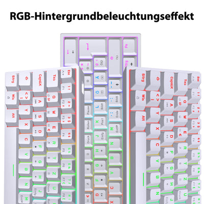 Snpurdiri 60% kabelgebundene mechanische Gaming-Tastatur, 62 Anti-Ghosting-Tasten, Blaue LED-Hintergrundbeleuchtung, ultrakompakte Zwei Stände (Rot Schalter/62 Weiß)