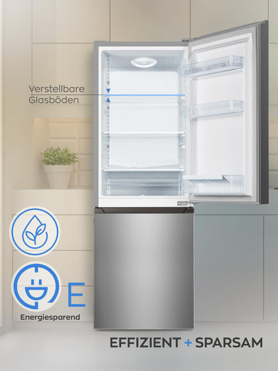 Heinrich´s Kühlgefrierkombination 175Liter, Kühlvolumen 122L, Gefrierfach 53L,LED Innenraumbeleuchtung, Kühlschrank Türanschlag wechselbar, leise 39dB,große Tiefkühlboxen, 7 Temperaturstufen,inox