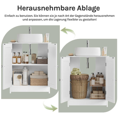 WOLTU Waschbeckenunterschrank, Unterschrank Waschbecken, Waschtischunterschrank weiß, Badunterschrank, mit Verstellbarer Ablage, 50x60x30 cm