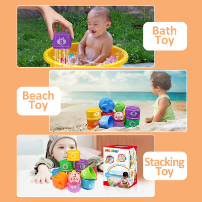 MOONTOY Stapelbecher Baby Spielzeug ab 1 Jahr, 11PCS Stapelturm Baby,Stapelwürfel ab 6 9 12 Monate,Badewannen Sandspielzeug 1-6 Jahr für drinnen, draußen, kinderspielzeug Geschenk