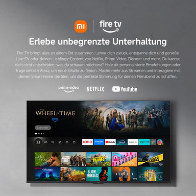 Xiaomi F, 65 Zoll (165 cm), 4K UHD, Smart TV, Fire TV, Triple Tuner DVB-C/S/S2/T/T2,HDR10, MEMC, Game Boost mode 120Hz,Sprachsteuerung mit Alexa,2GB+32GB, Kompatibel mit Apple AirPlay