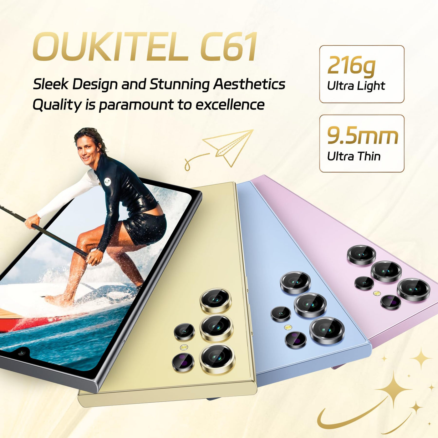 OUKITEL C61 Android 15 Smartphone Ohne Vertrag, 16GB+128GB /1TB Handy Ohne Vertrag, 6,88 Zoll 90Hz Bildschirm 5150mAh Handy Günstig, 13MP+5MP, 4G Dual SIM Simlockfreie Handys/Fingerabdruck/OTG/Face ID