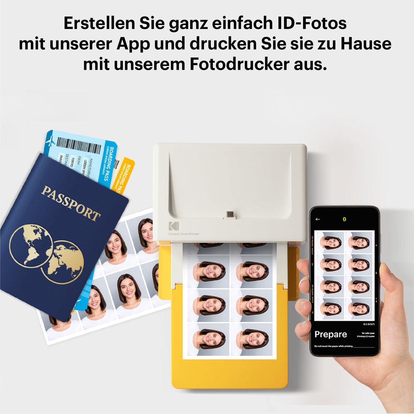 KODAK Dock Plus 4PASS Mobiler Fotodrucker (10x15cm) + Paket mit 90 Blatt