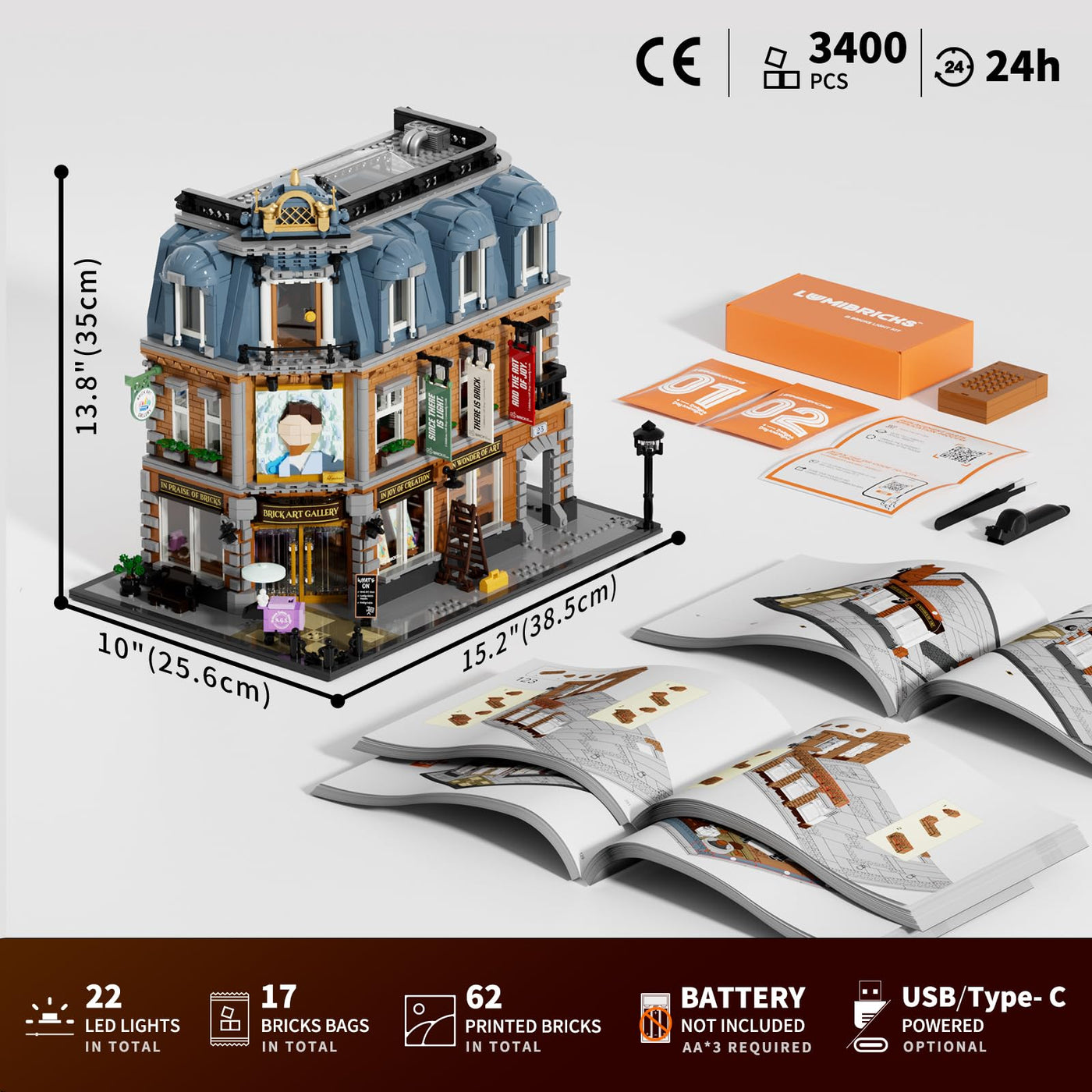 Lumibricks Brick-Kunst-Galerie Beleuchtung Klemmbausteine Haus, 3400Pcs, Modulgebäude am Straßeneck Mit Kunstklassikern&Abnehmbaren 3D-Malerei, Geschenke für Kunstliebhaber,Alter 16+, L9085