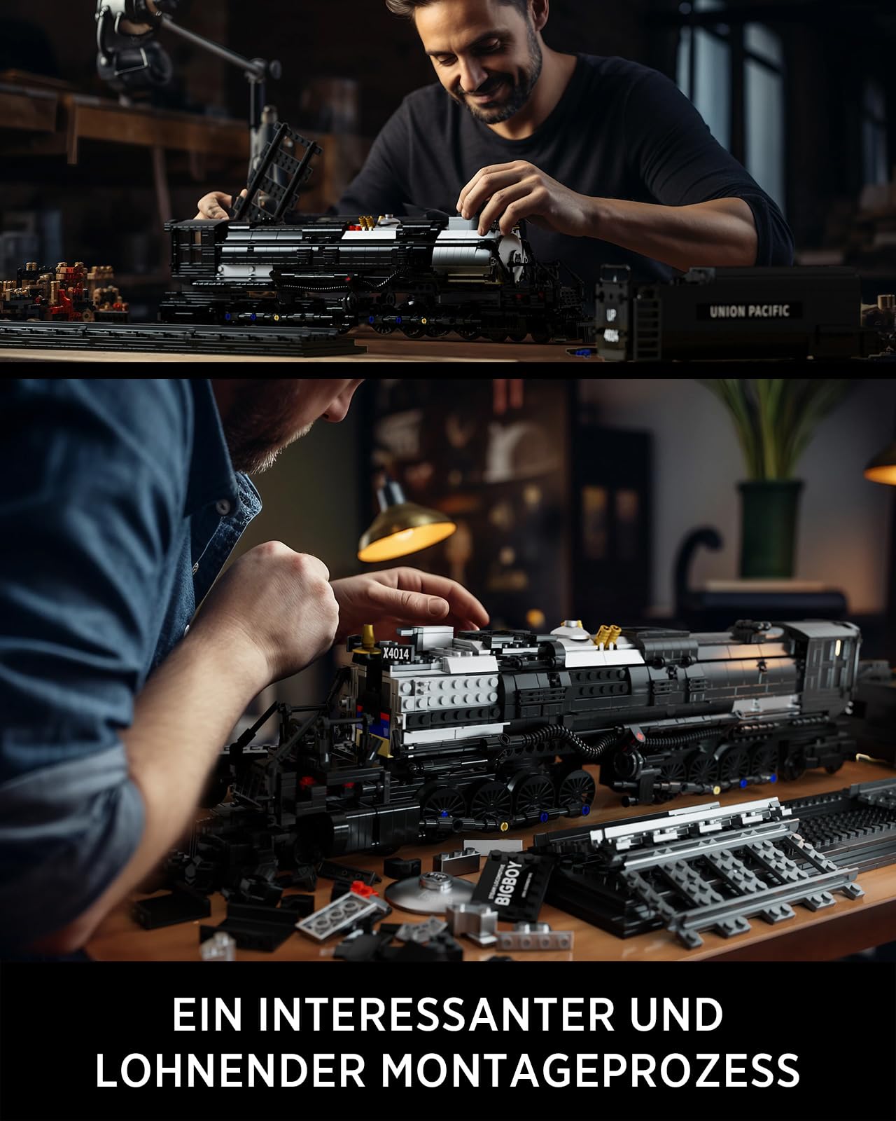 Nifeliz Zug Big Boy Retro Dampflok Klemmbausteine Set, Lokomotive Modell mit Schienen Bauspielzeug, Zug Eisenbahn Geschenk für Erwachsene und Jungen (1818 Teile)