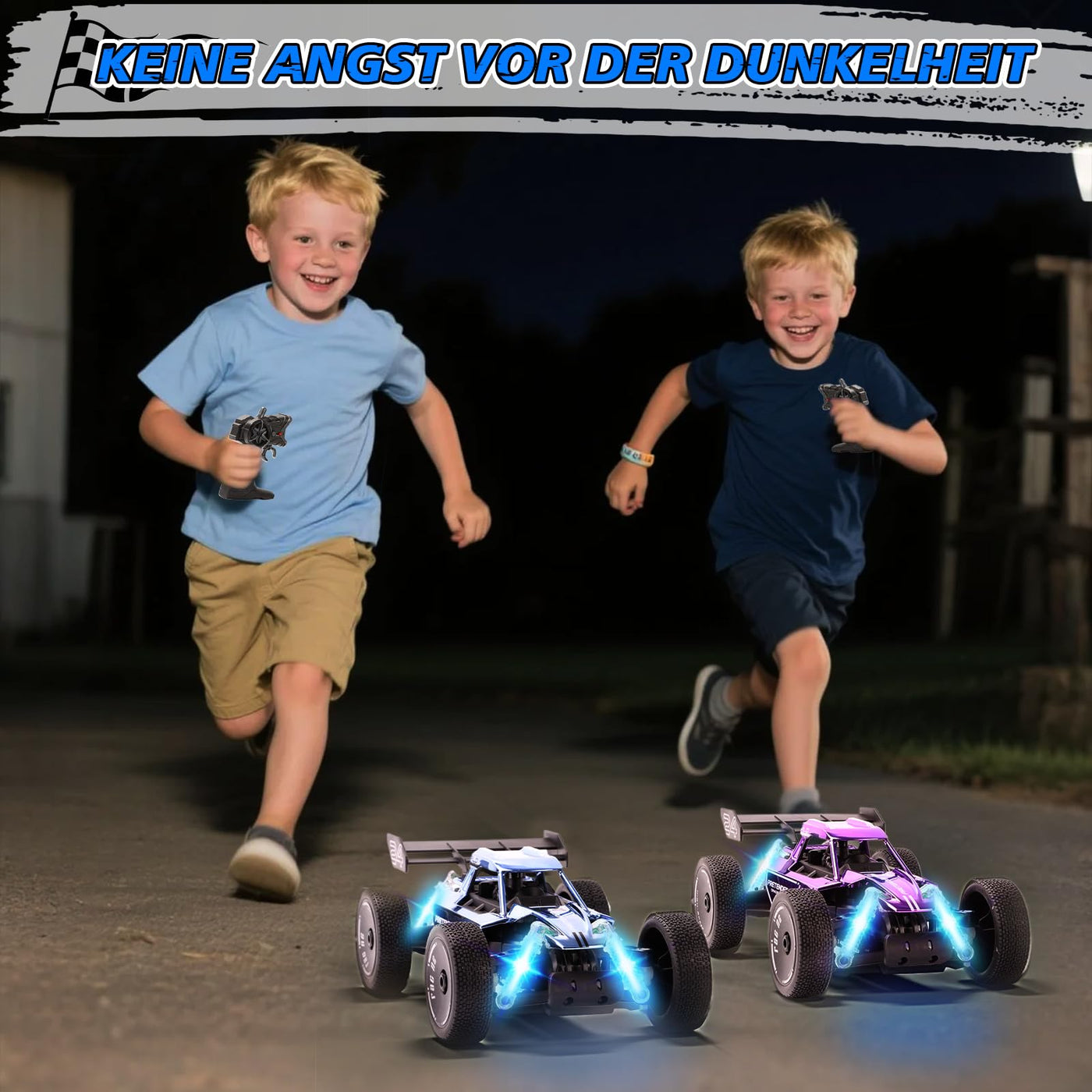 BuzzoXerex 1:18 Ferngesteuertes Auto, 2.4GHz RC Offroad Auto, 2WD 15KM/H RC Buggy mit Sprühfunktion LED-Leuchten, 60 Min Spielzeit, Spielzeugauto Geschenk für Kinder ab 6 7 8 Jahre (Blau)