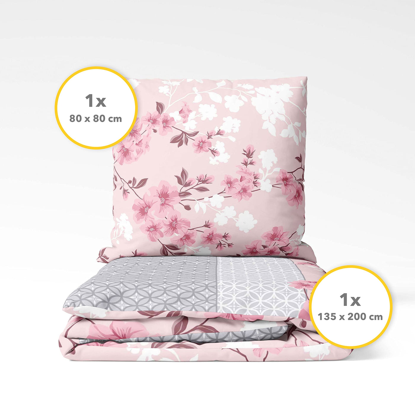Träumschön Renforce Bettwäsche 135x200 cm Rosa - Blumenmuster Bettwäsche 100% Baumwolle - Blumen Bettwäsche Rosa Grau - Tolle Sommerbettwäsche