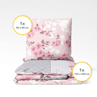 Träumschön Renforce Bettwäsche 135x200 cm Rosa - Blumenmuster Bettwäsche 100% Baumwolle - Blumen Bettwäsche Rosa Grau - Tolle Sommerbettwäsche