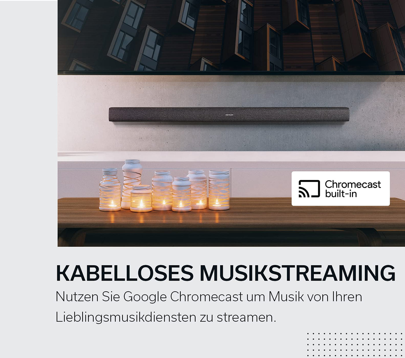 Denon DHT-S416 hochwertige 2.1 TV Soundbar mit kabellosem Subwoofer, Google Chromecast integriert, WLAN, Bluetooth, Dolby Digital, HDMI ARC, optischer Eingang, Black