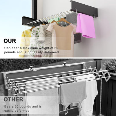 IBVIVIC Wand Wäschetrockner ausziehbar 80cm, Wäscheständer klappbar für Innen oder Außen, platzsparend kompakt, Schwarz