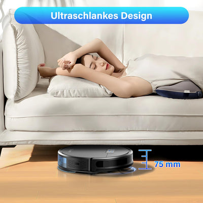 Tikom Saugroboter mit Wischfunktion 2 in 1, G8000 Pro Staubsauger Roboter, 4500Pa Starke Saugkraft Roboterstaubsauger, Selbstaufladend, WLAN, 150Mins Max, Ideal für Tierhaare, Teppich, Hartboden