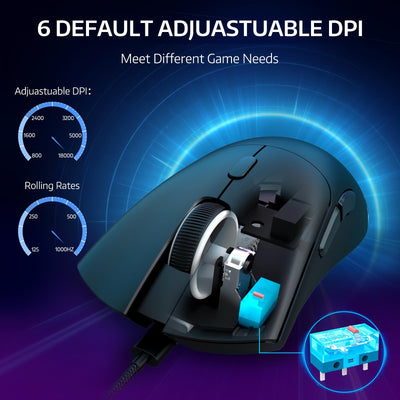 MAMBASNAKE × Attack Shark R1 59 g leichte kabellose Tri-Mode-Gaming-Maus, 2,4 GHz/Bluetooth/Kabelverbindung, 5 programmierbare Tasten, 6 einstellbare DPI bis zu 18000, PixArt PAW3311– Schwarz